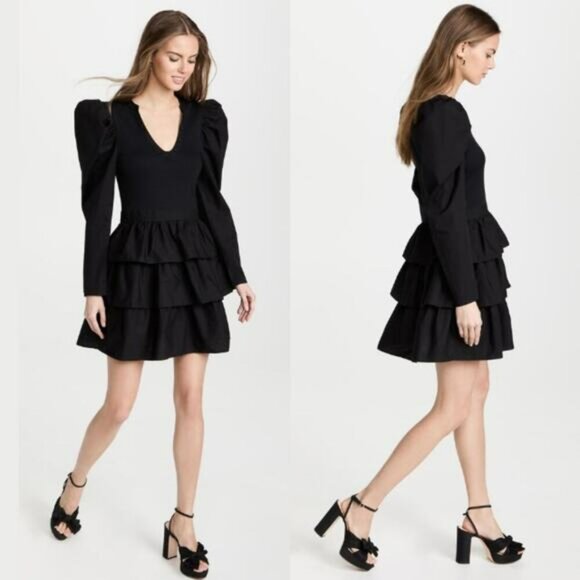 RARE Ulla Johnson Little Black Dress Amiri, S | Puff Sleeves, Tiered Mini $690 - Picture 2 of 6